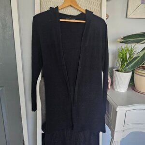 Western Connection Black Cardigan Sweater | Size Large | Knee-Length Open Front
